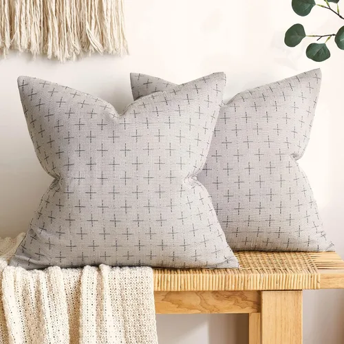 MIULEE - Juego de 2 fundas de almohada decorativas de lino de arpillera, modernas, estilo campestre, rústicas, tejidas, con textura, para sofá, Gris