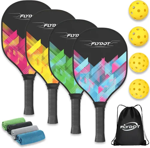 Juego de 4 palas de pickleball, aprobadas por USAPA, 4 pelotas de pickleball para interiores y exteriores, bolsa de transporte, 4 toallas Color