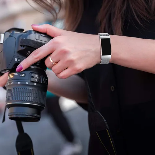 Miniatura 5 de Bandas de metal compatibles con Fitbit Charge 4 y Fitbit Charge 3 bandas para mujeres hombres, correa de repuesto magnética de malla de acero