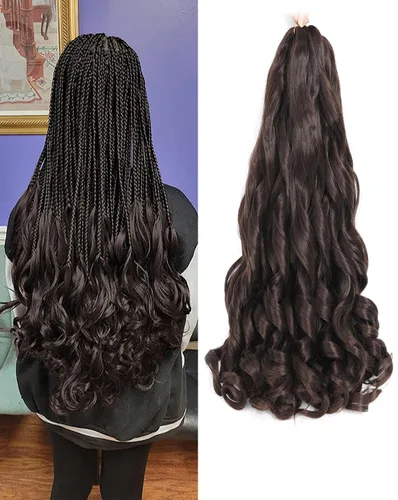 Miniatura 42 de Cabello Rizado Francés para Trenzar de 18 Pulgadas, 8 Paquetes Color Borgoña - Cabello para Trenzar Pre-Estirado con Rebote - Extensiones de Cabello