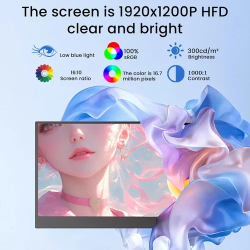 Miniatura 2 de Monitor portátil, monitor portátil de 14 pulgadas, 1200P, HDMI, USB-C, IPS, monitor externo pequeño, altavoces duales integrados