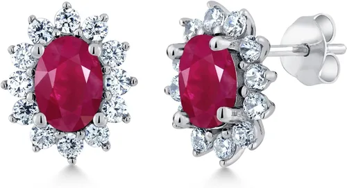 Miniatura 134 de Gem Stone King Aretes ovalados de plata de ley 925 de 0.276 x 0.197 in con piedra natal de la princesa Diana, estilo halo real para mujeres