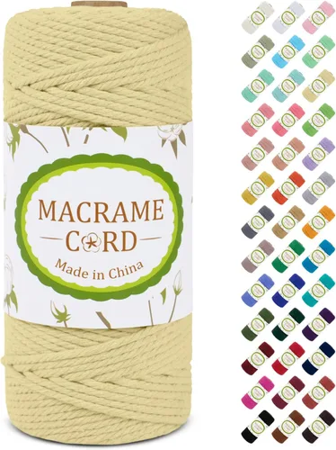 Miniatura 88 de Cuerda de macramé de 0.079 in para 219 yardas, cuerda de algodón natural para manualidades, hilo de cuerda de macramé de colores para colgar