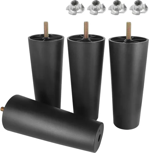Miniatura 16 de Pernos de rosca métrica M8-1.25, patas de plástico para muebles de 2.4 pulgadas, patas de sofá redondas negras cónicas con tuercas en T, repuesto