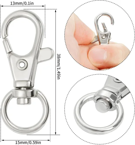 Miniatura 2 de cnomg 50 piezas de cierres giratorios para lanyard con mosquetón, cnomg cierre giratorio de lanyard de metal con broche en forma de pinza de Plateado