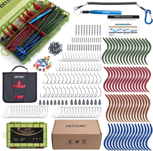 Miniatura 11 de Goture Wacky - Kit de señuelo de pesca con plástico suave, herramientas de aparejo loco, juntas tóricas, ganchos de gusano y lanzamiento, cuentas