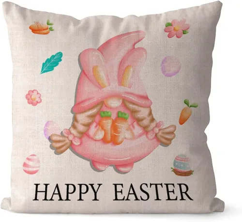 Miniatura 25 de Divertidas fundas de almohada de gnomo de Pascua, huevos de Pascua, zanahorias, divertidas fundas de almohada de 16 x 16 pulgadas, decoración