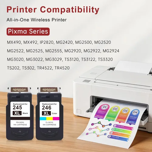 Miniatura 3 de SAILNER 245XL Cartucho de tinta de repuesto para Canon 245XL 246XL Combo Pack PG-245XL CL-246XL Alto rendimiento para Pixma TR4520 TR4527 MG2522