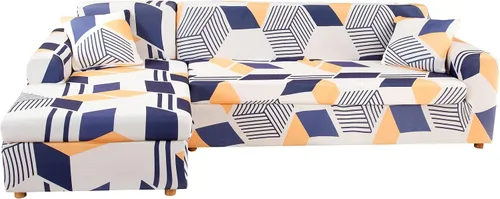 Miniatura 24 de LiveGo Funda de sofá en forma de L, 2 piezas, elástica y elástica de 3 plazas, protector de muebles con 4 fundas de almohada para sala de estar