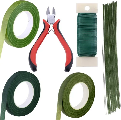 Supla Kit de arreglos florales, herramientas florales, cortador de alambre, alambre floral, calibre 26 y calibre 22, cintas florales verdes para