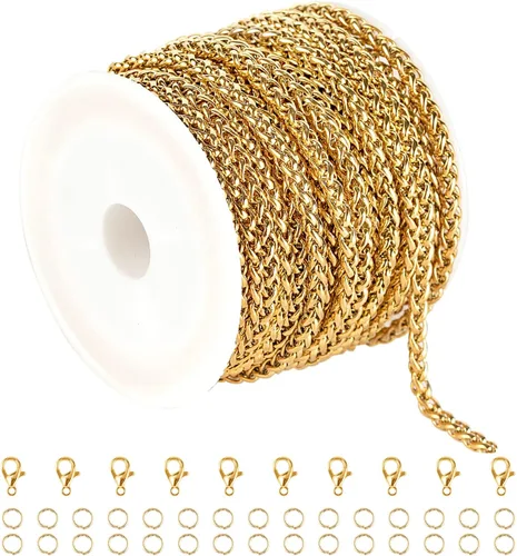 Cadenas chapadas en oro a granel, cadena de trigo de acero inoxidable 304 con anillos de salto y cierres de langosta, collar para hombres y mujeres,