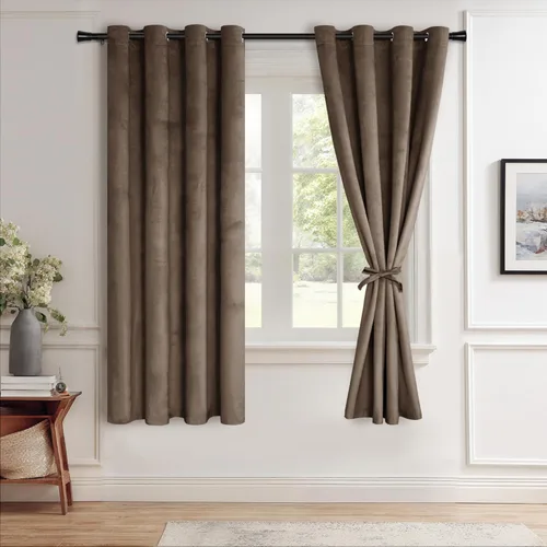 Miniatura 121 de JIUZHEN - Cortinas de terciopelo gris de 63 pulgadas opacas para sala de estar - Cortinas gruesas de terciopelo con ojales para ventana
