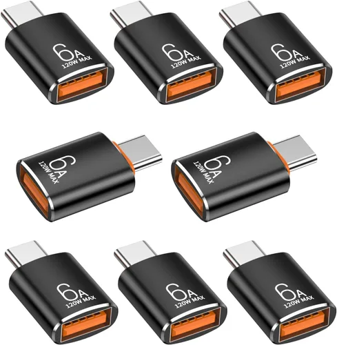 Pastall Paquete de 8 adaptadores OTG de 10 Gbps/120 W tipo C macho a USB hembra, adaptador USB C a USB3.1 negro para smartphone, PC, portátil,
