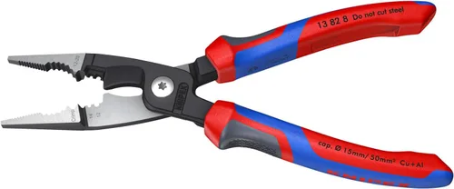 Miniatura 2 de Knipex Tools 13 82 8, Alicates de instalación eléctrica 6 en 1 con mango de agarre cómodo, Rojo y Azul