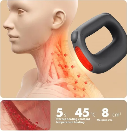 Miniatura 3 de Pistola de masaje muscular de percusión para tejidos profundos: con calor, intensidad y velocidad ajustables, supersilenciosa, recargable por USB-C