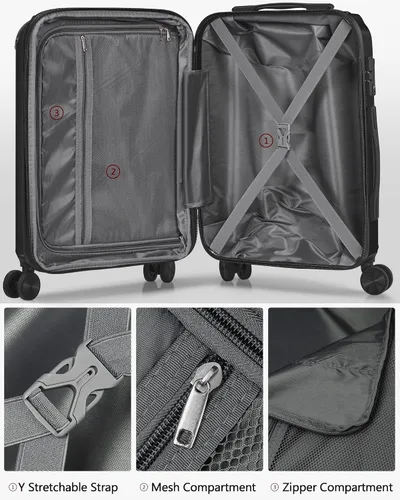 Miniatura 6 de SunnyTour Juego de equipaje expandible con ruedas giratorias dobles, juego de maleta dura de 3 piezas para viajes de familiares y amigos, Negro