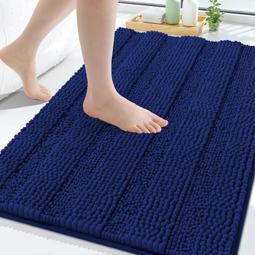 Miniatura 50 de Grandaily Alfombras de baño de felpilla a rayas de 24 x 16 pulgadas, extra gruesas y suaves, absorbentes, parte trasera de goma, alfombra de ducha
