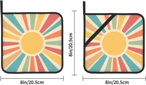 Miniatura 2 de Agarraderas bohemias para cocina, soportes retro de los años 70 con bolsillos, almohadillas calientes cuadradas para cocina, cocina, hornear, Boho