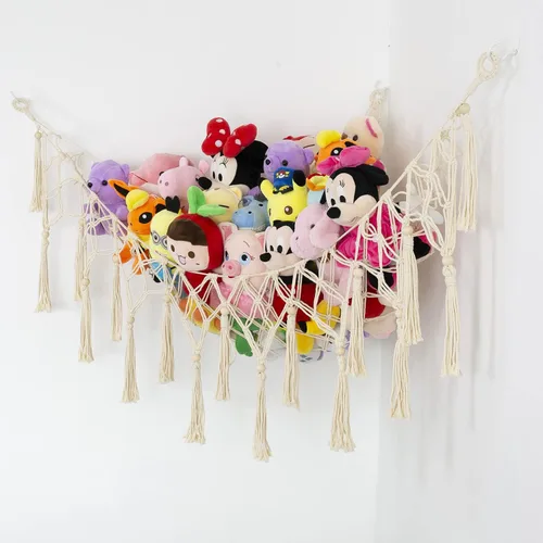 Miniatura 3 de Red o Hamaca para Animales de Peluche - Almacenamiento de Juguetes de Macramé, Organizador de Peluche, Red Colgante de Esquina, Guardería Bohemia