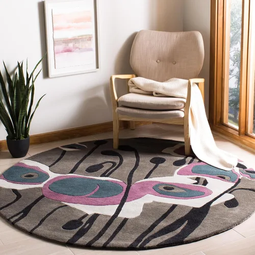 SAFAVIEH Soho Collection SOH853A - Alfombra redonda de lana de primera calidad, hecha a mano, color gris/azul, 6 pies