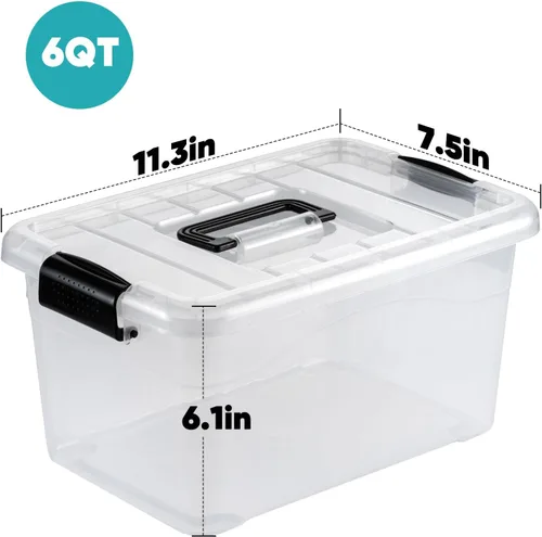 Miniatura 2 de Nazhura Contenedor de almacenamiento de plástico, cajas de almacenamiento apilables y encajables con tapas blancas y hebillas de cierre seguras