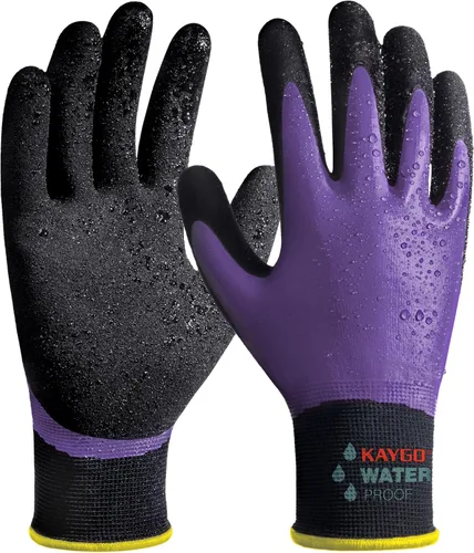 Miniatura 20 de KAYGO Guantes de trabajo impermeables para hombres y mujeres, guantes de trabajo recubiertos de goma antideslizantes para jardín, construcción al