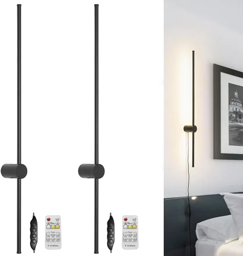 Miniatura 10 de Juego de 2 apliques de pared con pilas de 15000 mAh, apliques de pared recargables USB de níquel cepillo, apliques de pared inalámbricos regulables