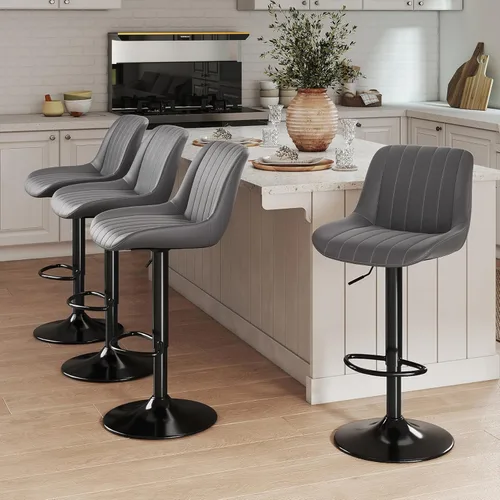 Miniatura 28 de Youhauchair - Juego de 1 taburete de bar, taburetes giratorios de altura de mostrador con respaldo, sillas de bar ajustables de piel sintética