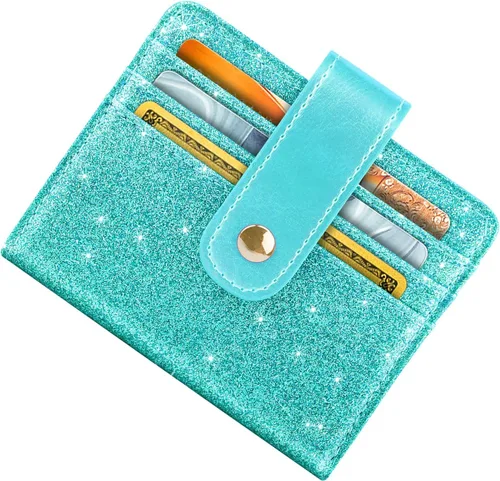 Miniatura 2 de Simikol Billeteras pequeñas para mujer Slim Minimalistfor Bifold Credit Card Holder para bolsillo o monedero, Glitter Tiffany