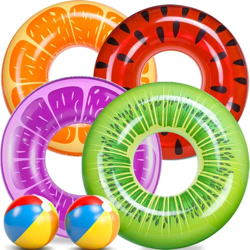 FindUWill Paquete de 6 flotadores de piscina para niños, anillos de natación para piscina (paquete de 4) – 4 flotadores grandes inflables para playa