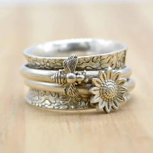 Miniatura 81 de Boho Spinner Ring, Mothers Day Gift, Silver 925 Women Ring, Sterling Silver 925 Ring, Fidget Spinner Ring,Women Silver Anxiety Ring