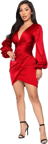Miniatura 2 de LightlyKiss Vestido de invitada de boda de manga larga para mujer, vestido de fiesta formal con nudo frontal, 016 rojo
