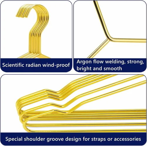 Miniatura 7 de Amber Home Paquete de 30 perchas de metal fuerte dorado brillante de 17 pulgadas, perchas resistentes, perchas estándar para chaquetas, camisas