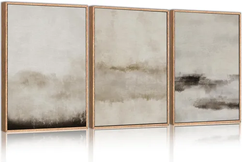 Miniatura 60 de HPINUB - Lienzo decorativo abstracto moderno para pared, juego de 3 impresiones artísticas enmarcadas, pintura de pared grande en blanco y negro, 16