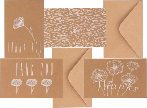 Miniatura 2 de Purple Q Crafts Tarjetas de agradecimiento de 4 x 6, paquete de 20 unidades de papel marrón para manualidades, 4 diseños de tarjetas de felicitación