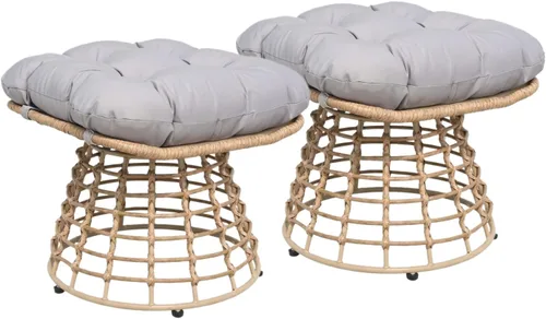 Miniatura 6 de Otomanas giratorias para exteriores de 2 piezas para reposapiés de patio, otomana de mimbre de ratán de polietileno con cojines, reposapiés