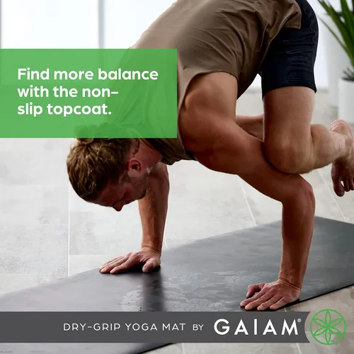 Miniatura 5 de Gaiam Dry-Grip - Esterilla de yoga de 5 mm de grosor antideslizante para ejercicios y fitness para yoga estándar o hot yoga, pilates