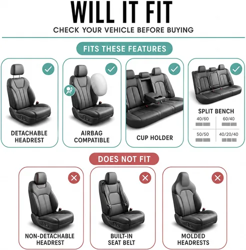 Miniatura 2 de FH Group - Juego de fundas de asiento delantero de automóvil de tela de alta calidad, para asientos con respaldo bajo con reposacabezas extraíble