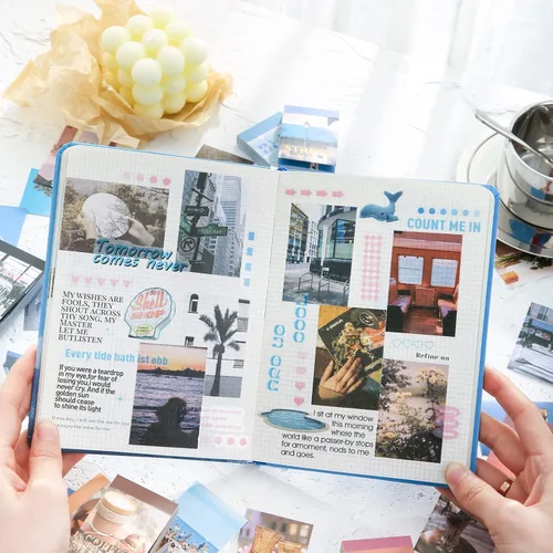 Miniatura 7 de 6 Juegos de 300 Piezas Libro de Calcomanías Washi para Diario, Paisajes Diarios Cosas de la Vida Viajes Calcomanías Vintage Estética Moda Juego