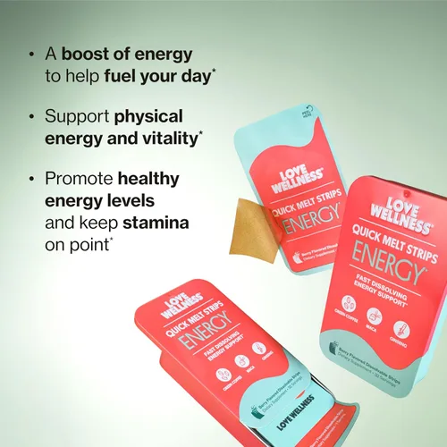 Miniatura 2 de Love Wellness Energy* Tiras de derretimiento rápido - Apoyo de energía de disolución rápida con cafeína natural y botánicos - Promueve