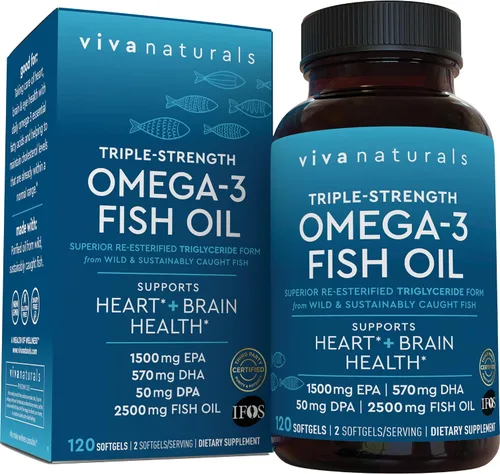 Miniatura 17 de Viva Naturals Aceite de Pescado Omega-3, Triple Fuerza, 2500 mg, 30 Cápsulas Blandas – Ácidos Grasos Omega 3 Re-Esterificados Incluyendo EPA, DHA