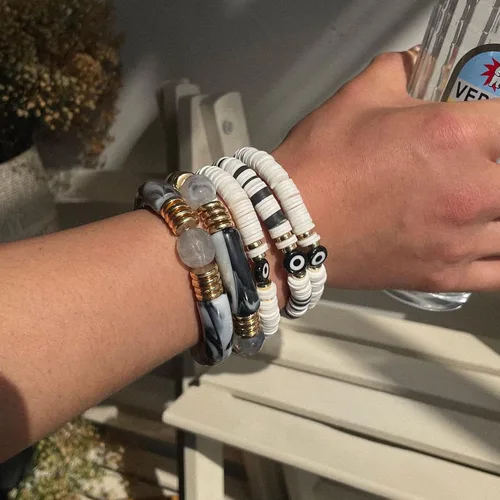 Miniatura 3 de Joya Love Brazalete de cuentas de verano con cara sonriente, ojo malvado, de bambú, acrílico, arcilla Heishi, pulseras de cuentas para mujer