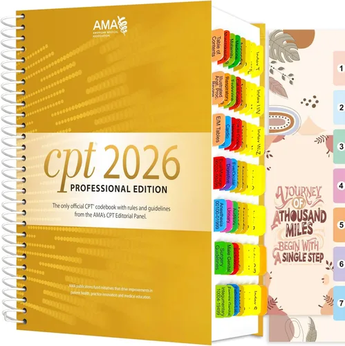 Fichas de índice para CPT Professional 2026. 96 pestañas codificadas por colores y laminadas, con marcadores de página, guía de alineación y