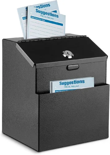 Flexzion Caja de sugerencias con ranura y cerradura, colección de boletas y donaciones con cerradura montada en la pared, caja fuerte de metal con