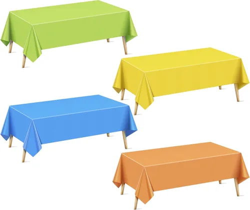 Miniatura 51 de Mantel rectangular de la serie azul y verde, 4 piezas, 54 x 72 pulgadas, color sólido, impermeable y a prueba de derrames, mantel de plástico