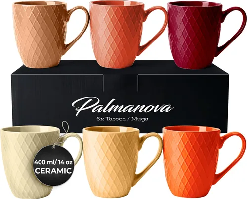 Miniatura 8 de MIAMIO - Juego de 6 tazas de café / Tazas de café - Tazas de cerámica de 6 x 14 onzas - Tazas de café grandes - Aptas para microondas y lavavajillas