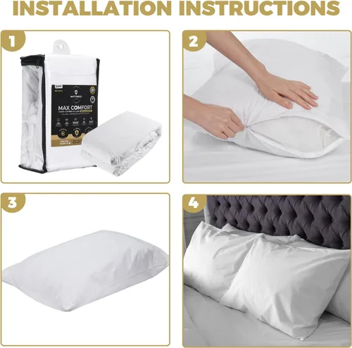 Miniatura 7 de MATTSHIELD Max Comfort - Juego de 4 protectores de almohada, estándar, con cremallera, 100% impermeables, superficie de rizo de algodón orgánico