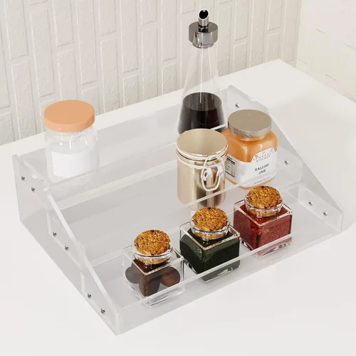 Miniatura 5 de WUIVIUT Organizador de Especiero para Gabinete, Estante de Especias de Acrílico Escalonado de 3 pulgadas/Nivel, Organizador de Almacenamiento