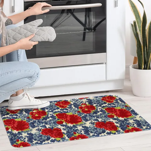 Miniatura 3 de Mloabuc® Tapete decorativo de flores, tapetes de cocina de arpillera de arpillera para mujer, accesorios de cocina para exteriores, 17 x 30 pulgadas