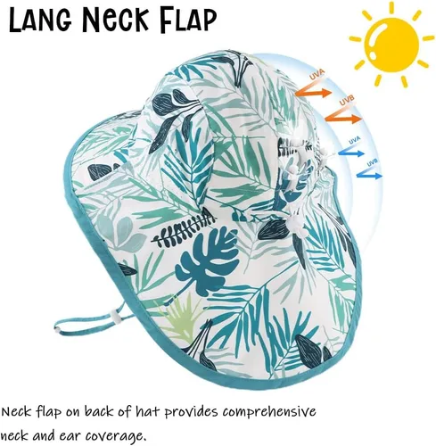 Miniatura 39 de Sombrero de verano para niños pequeños con solapa para el cuello, impermeable, sombrero de natación para niños, protección UV, sombrero de playa